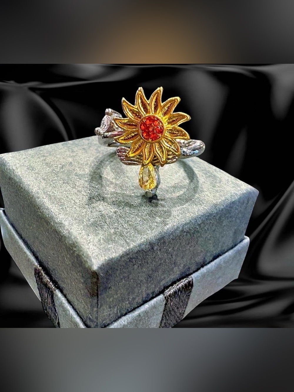Yellow Sunflower Adjustable Ring - Women Jewelry